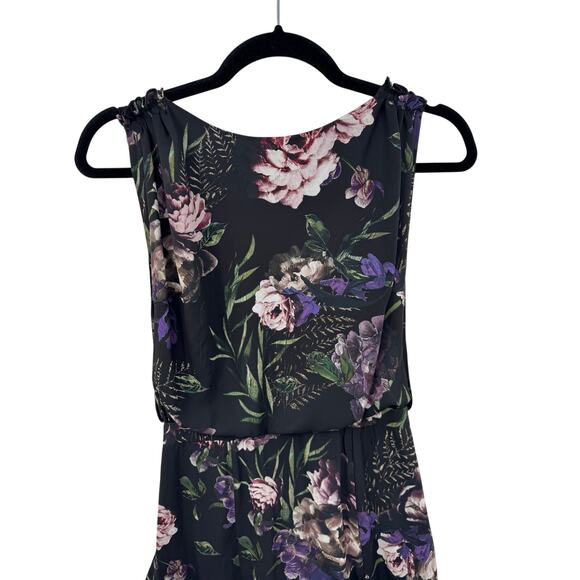 Fame And Partners Women's Black Purple Floral Print Maxi Blouson‎ Dress Size 4 - Picture 7 of 10